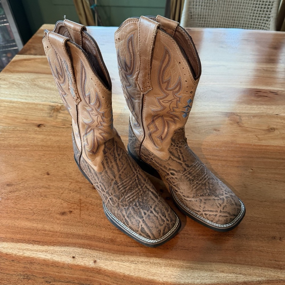 TONY LAMA Stockman 3R Brown Leather Square Toe Turquoise Boot RR2115L Womens 8 B